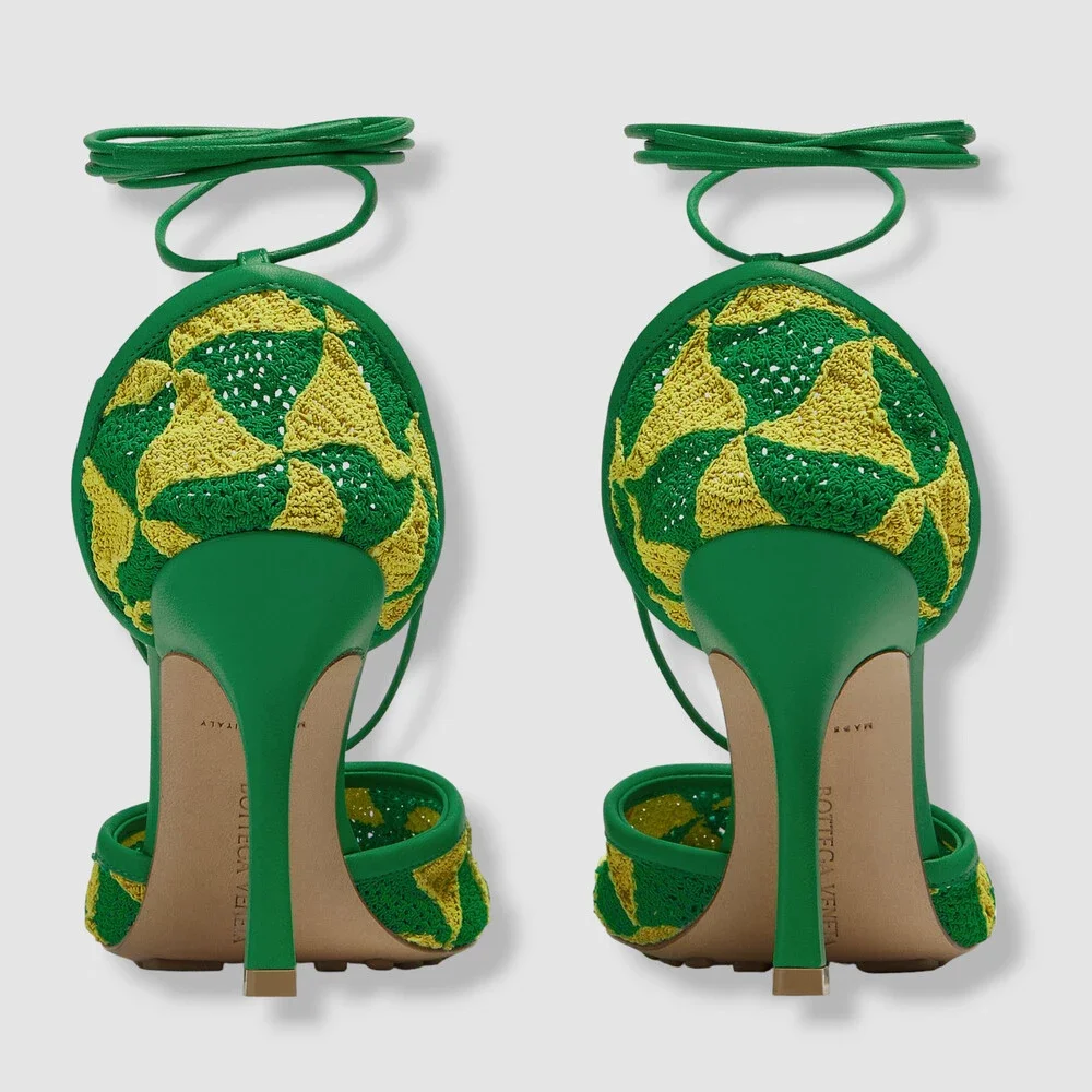 $2500 Bottega Veneta Women's Green Stretch Crochet Sandals Shoes Size 37.5 - Picture 4 of 5